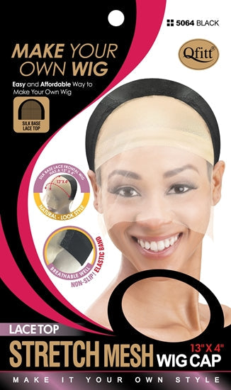 M&M Headgear Lace Top Stretch Mesh Wig Cap (Black)