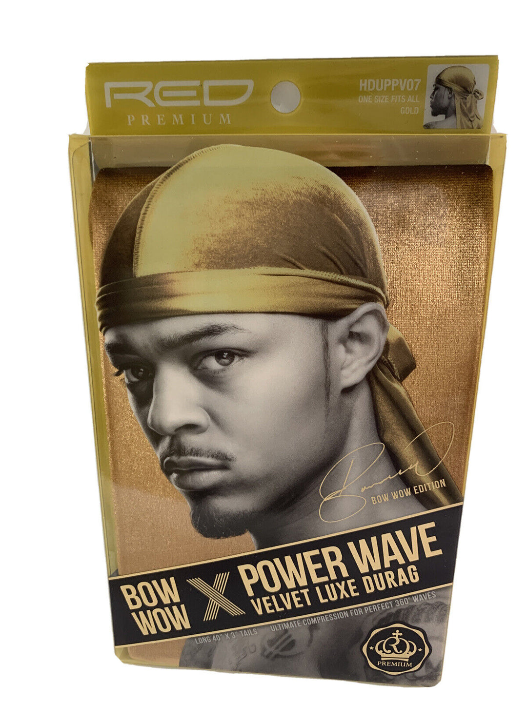Red Premium Powder Wave Velvet Luxe Durag (Gold)